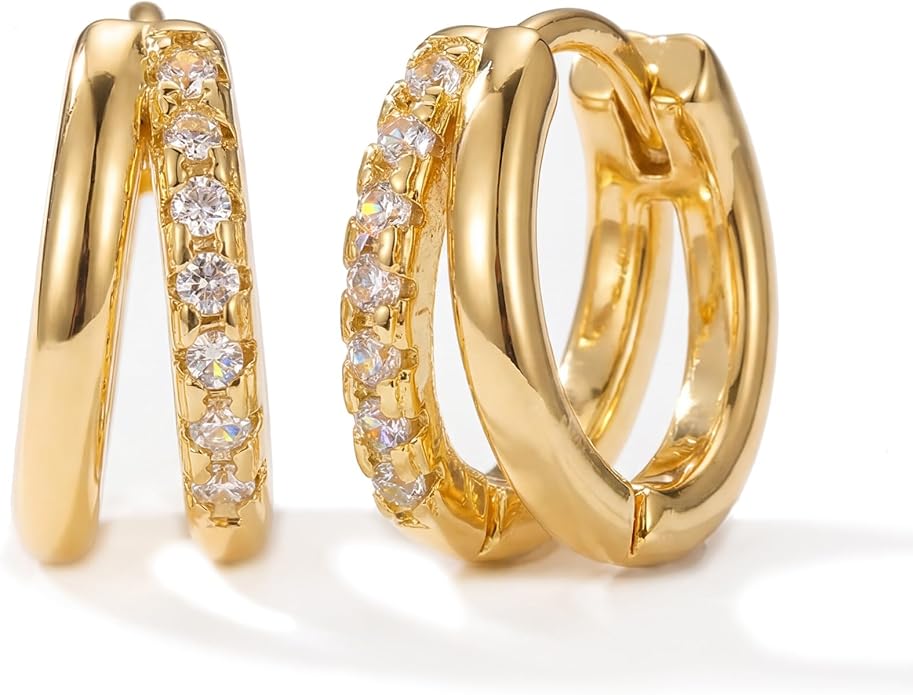 Gold Hoop Earrings for Women,14K Gold Plated Huggie Hoop Earrings for Gift