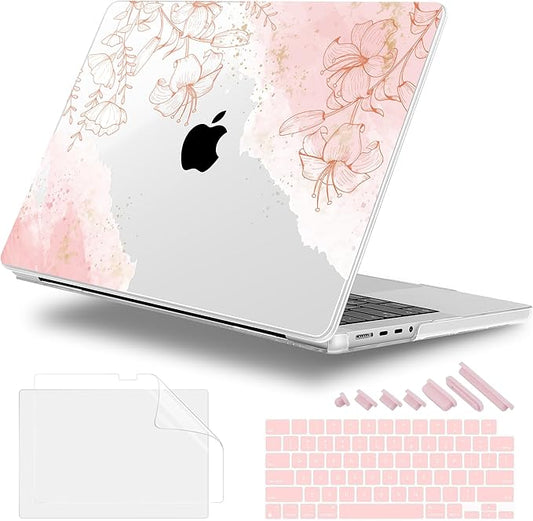 for MacBook Pro 16 inch Case 2021 2022 2023 2024 Release A3186 A3403 M4 A2991 M3 A2780 M2 A2485 M1 Pro/Max, Hard Shell Case with Screen Protector & Keyboard Cover, Watercolor Floral