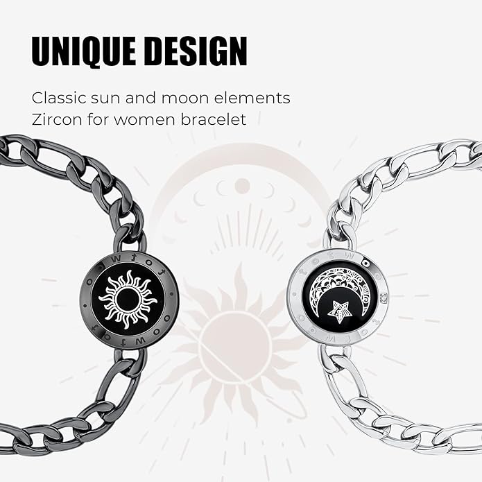 TOTWOO Long Distance Touch Bracelets for Couples, Smart Light & Vibration Love Jewelry, Long Distance Valentines Day Gifts for Him Her Women Men, One-to-One Bluetooth Pairing via App