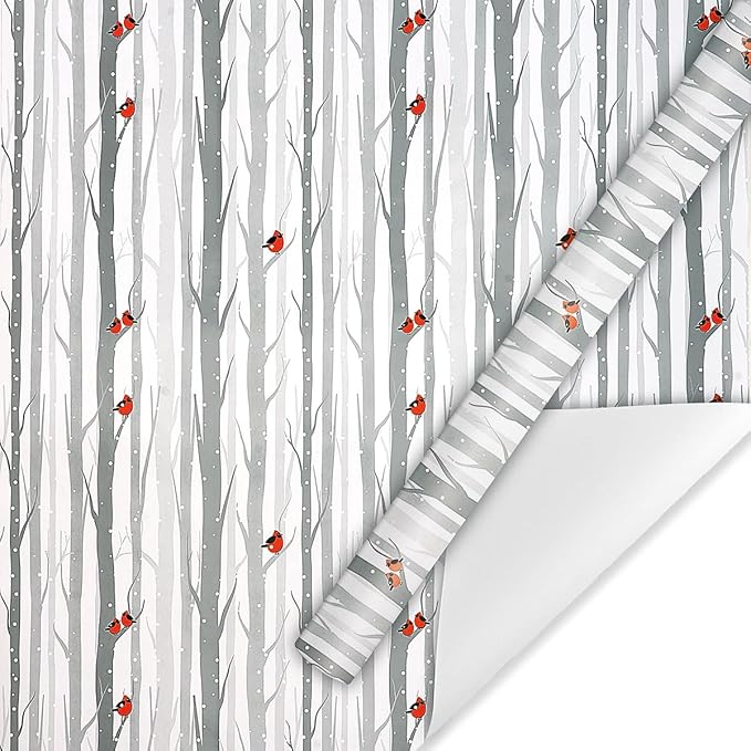 Current Forest Friends Silver Christmas Rolled Wrapping Paper - Premium Jumbo 23-Inch x 32-Foot Gift Wrap Roll, 61 Square Feet Total
