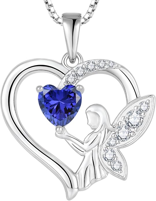 Guardian Angel Necklace 925 Sterling Silver Heart Angel Wings Pendant Birthstone Jewelry for Women