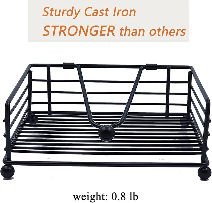 Napkin Holder for Table, Flat Napkin Dispenser with Weighted Arm, Square Cocktail Paper Holder of Elegant Rustic Iron for Kitchen Dining Room Decor Restaurant Farmhouse Hotel Party, Black