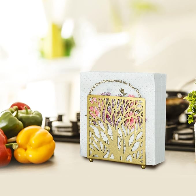 Napkin Holder for Table, Gold Metal Paper Napkin Holders Stand for Paper Mail Bills,Suitable for Home Restaurant Farmhouse Kitchen Cocktail Picnic Bar Party