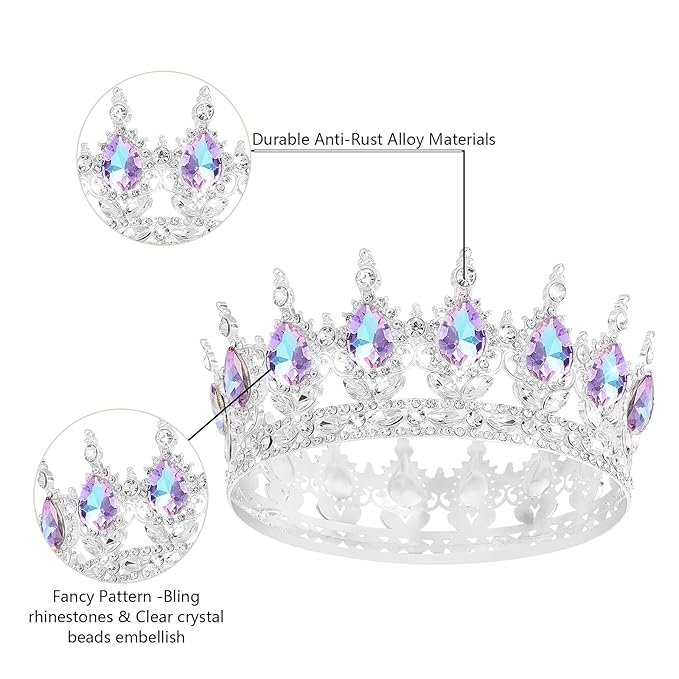 Queen Crown Rhinestone Wedding Crowns and Tiaras for Women Costume Party Hair Accessories Princess Birthday Crown Crystal Bridal Crown (Silver Crown-Violet)