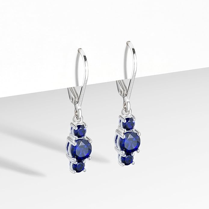 Amazon Essentials Sterling Silver Genuine and Created Gemstone Three Stone Birthstone Leverback Dangle Earrings