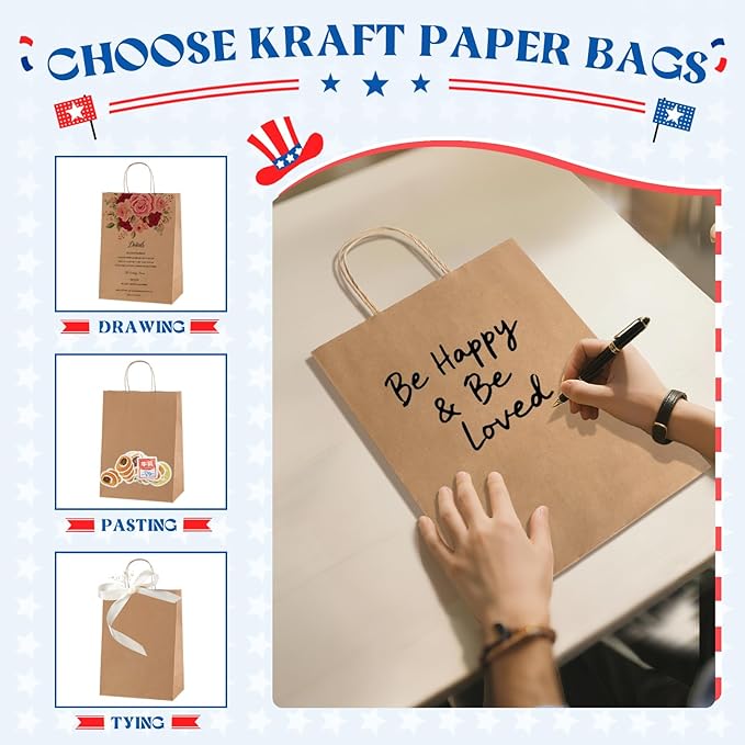 MESHA Large Paper Bags 10x5x13 Inch Kraft Shopping Paper Bags with Handles Bulk 50 Pack Large Gift Bag Retail Recycled Birthday Wedding Party Favors Brown