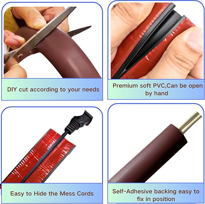 3.3ft Self Adhesive Floor Cord Cover, Cord Hider Floor, Cable Cavity:0.61"(W) x 0.32"(H),Heavy Duty Cable Protector, Hide Extension Cords, Cable Management Hide Wires on Floor,Walnut Wood