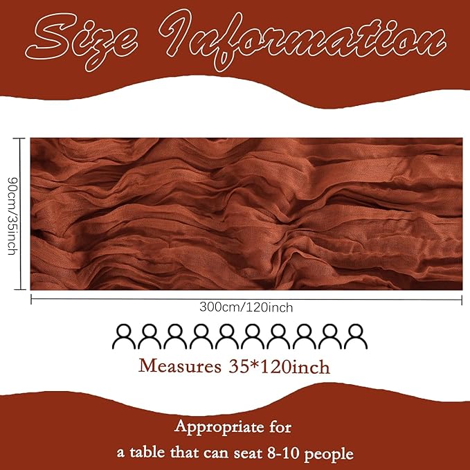 6 Pack Fall Table Runner Terracotta Cheesecloth 10FT Boho Gauze Fabric Burnt Orange Table Runner 35 x 120 Inch Rustic for Thanksgiving Wedding Decor Baby Shower Party Boho Decoration