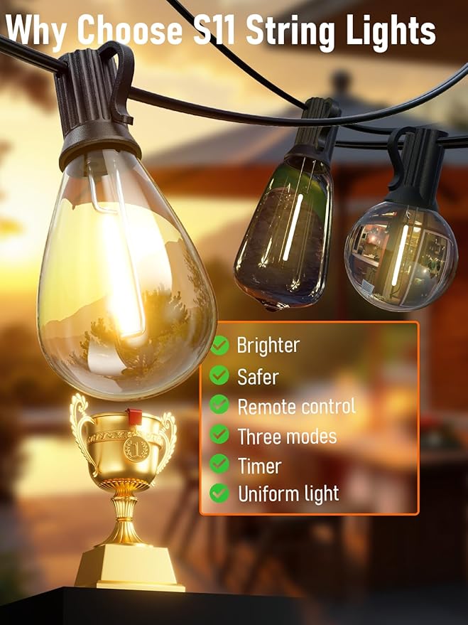 luckystyle 150FT LED Outdoor String Lights with Remote, 55+2 Shatterproof Bulbs Waterproof and Dimmable Patio Lights for Porch, Garden, Backyard, Deck, Balcony, 2700K Hanging Lighting