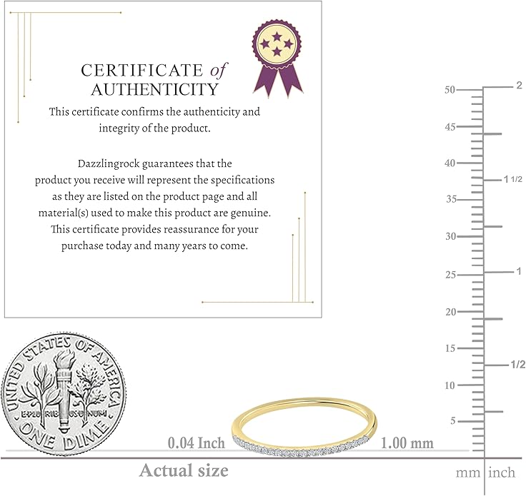 Dazzlingrock Collection Valentine's Day Gift 0.08 Ctw Womens Diamond Wedding Band, Real Natural Round White Diamond Minimalist Thin Stackable Ring for Her in 10K Solid Gold