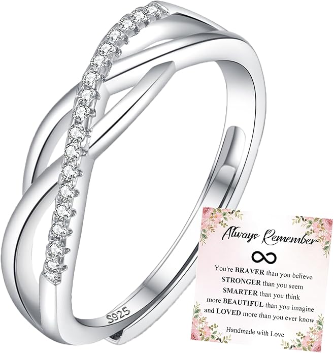 OOOPEL Sterling Silver Adjustable Ring S925 Silver Rings for Women Cubic Zirconia Twist Love Knot Dainty Ring Silver Minimalist Open Finger Rings Silver Thumb Sterling Silver Ring