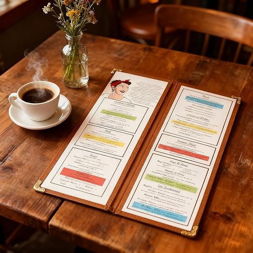 Goodsmart Restaurant Menu Covers - 25 Pack Burgundy 2-Page/4-View 4.25" x 11", Top-Loading Vinyl Menu Holders with Clear Sleeves, Double-Stitched Edge, Leather-Style Café Covers with Gold Corners