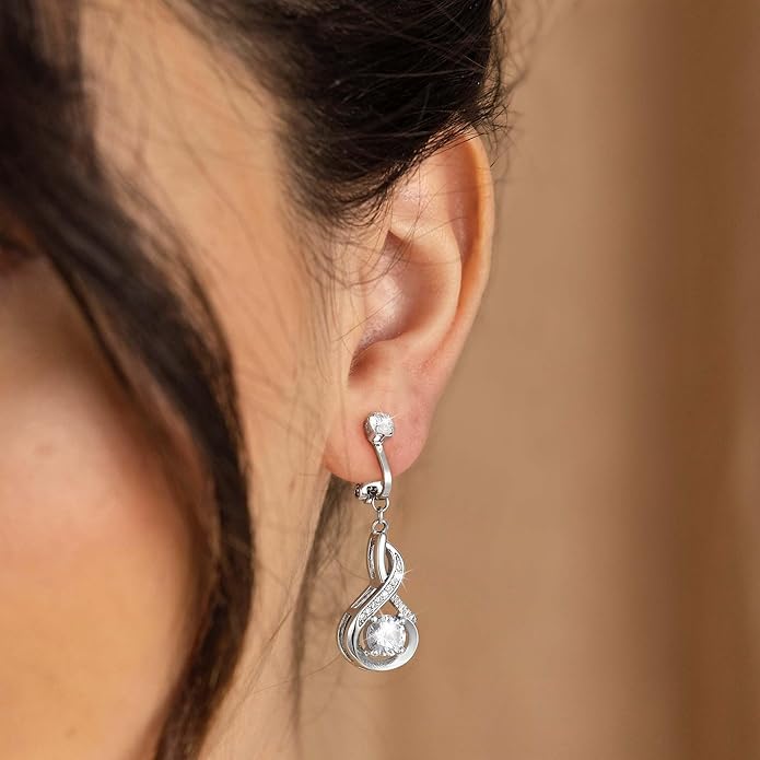 Clip On Earrings Sliver Dangle Earrings for Women Trendy Hanging Drop Earing Hypoallergenic Clip On Earring Birthday Gifts for Women Jewelry