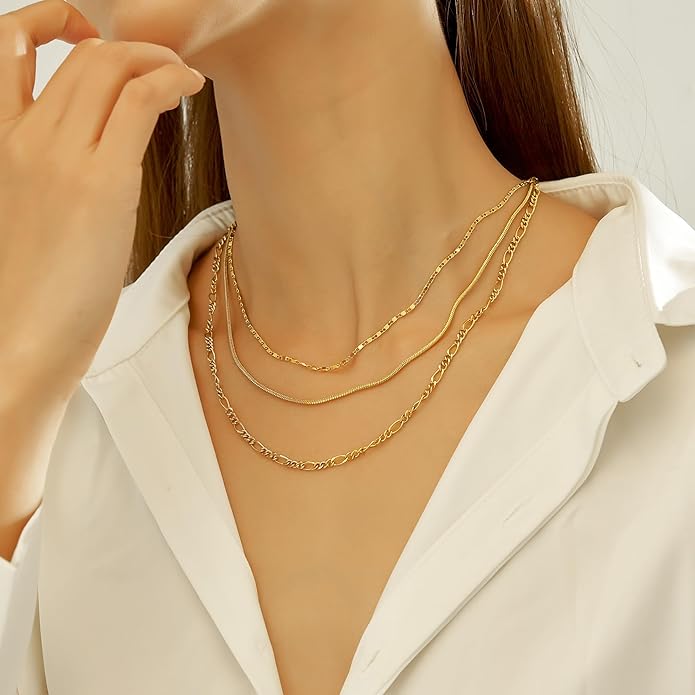 wgoud Gold Necklace for Women Waterproof,14K Real Gold Plated Herringbone Choker Necklace for Women Trendy, Dainty Gold Chain Necklaces Stack,Simple Layered Gold Necklaces for Women Jewelry Gifts