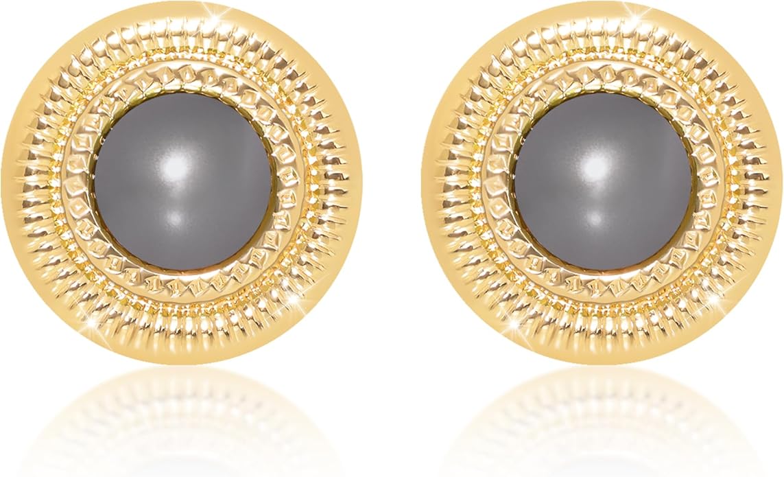 Faux Pearl Gold Plated Stud Earrings for Women, Hypoallergenic Stainless Steel Ear Pin, Available in a Variety of Pearl Colors