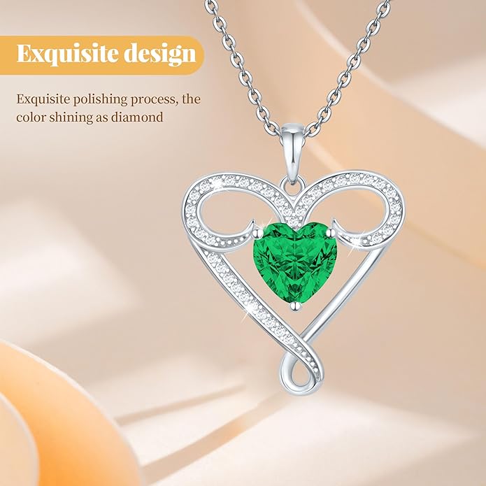 Infinity Necklace for Women, 925 Sterling Silver Heart Necklace with 5A Zircon, White Gold Plated Adjustable Chain, Gift for Valentine's Day, Birthday, Anniversary for Wife, Girlfriend, Mom