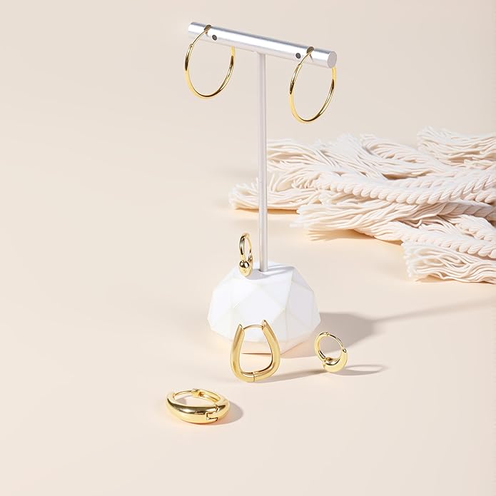 3 Pairs Gold Plated Hoop Earrings Set for Wonmen Trendy,With Butterfly & Bow Design,Jewelry Gift for Everyday, Party, Work