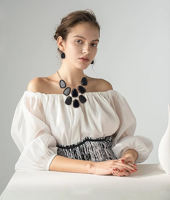 Firstmeet Chunky Bubble Statement Collar Necklace with Earrings for Women