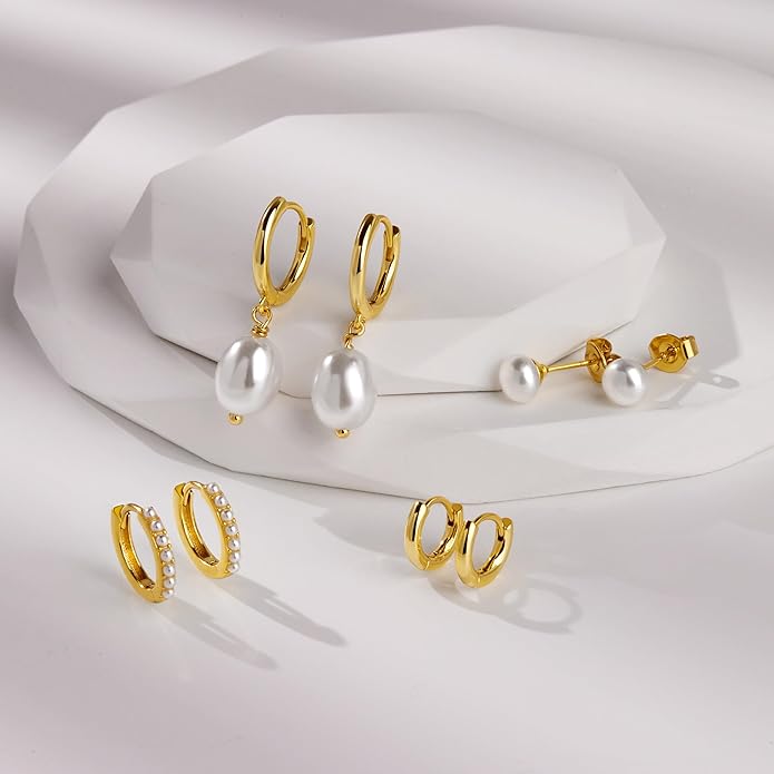 Small Gold Huggie Hoop Earrings Set for Women Men Hypoallergenic 14K Plated Stack Cartilage Earrings, Multiple Piercing Lightweight Mini Thin Cute Dainty Trendy Jewelry Set Christmas Gifts for Women