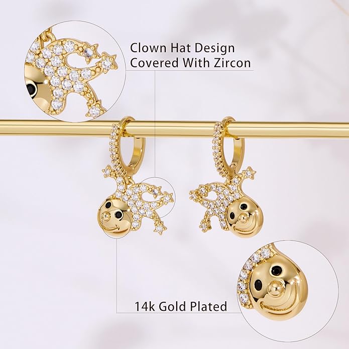 YOIHUR Cute Gold Hoop Earrings for Valentine's Day, 14K Gold Plated Hypoallergenic Jewellery CZ Huggie Drop Earrings, Bear Butterfly Ladybug Joker Heart Pendants Earring Jewelry Gifts for Women