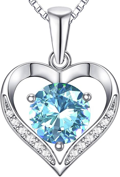 Heart Moissanite Birthstone Necklaces Anniversary/Birthday/Best Friend/Girlfriend/Wife Gifts for Her 925 Sterling Silver Pendant Necklace for Women
