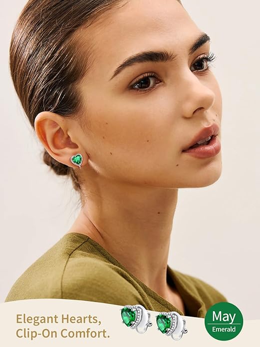 FindChic Sparkling Birthstone Clip On Earrings for Women, Silver Plated Stud Earrings 8MM Cubic Zirconia Non Pierced Studs, 12 Months Birthday Jewelry Gift