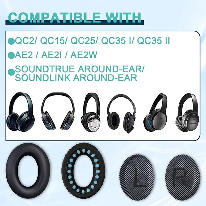 Replacement Earpads Cushions for Bose QuietComfort 35 & Quiet Comfort 35 II, Headphones Ear Covers Ear Pads for Bose QC35/QC35II/25/15 QC2 / Ae2 / Ae2i / Ae2W / Sound Link/Sound True-Black&Black