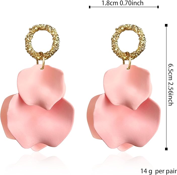 Anmpab Statement Matte Rose Flower Petal Stud Earrings for Women Dangly Floral Petal Earrings Jewelry Accessories Romantic Gifts for Her Women