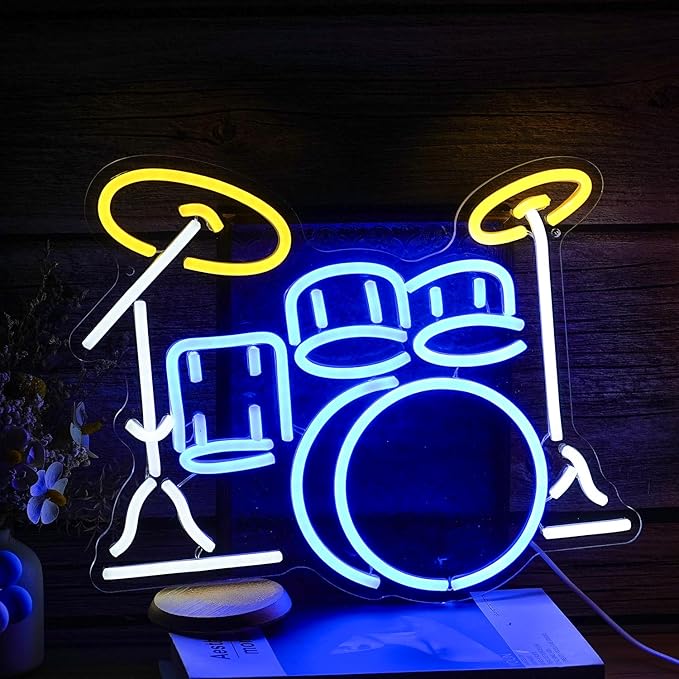 LISIGNVE Drum Kit Neon Sign, Neon Light Sign, Led Neon Light for Wall, USB Powered Led Neon Signs for Live Music, Music Studio, Party Decoration