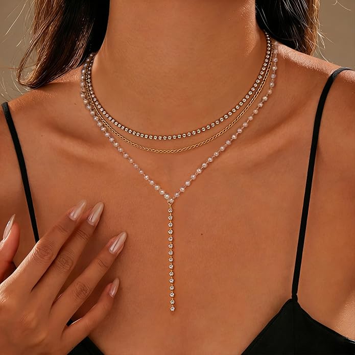 Necklace for Women, Dainty Long 14K Gold Y-Shaped Necklace Jewelry Trendy Beaded Layered Chain Drop Necklaces Jewelry Women Gifts