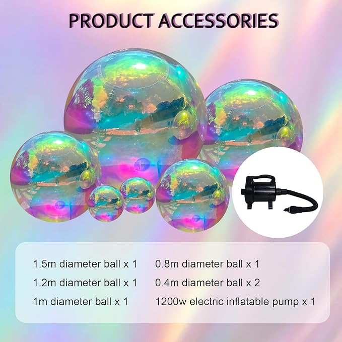 Inflatable Mirror Ball Set, 6-Piece Airtight Large Hanging & Standing Inflatable Disco Disco with 1200W Electric Pump for Party, Wedding, Pool, Events