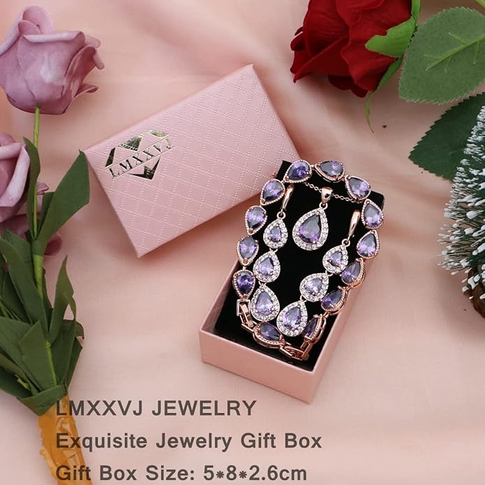 LMXXVJ Necklace Long Earrings Bracelet Set, White Gold Plated Created Blue Sapphire Jewelry Set Wedding Party Gift Jewelry for Women Bridal Bridesmaid