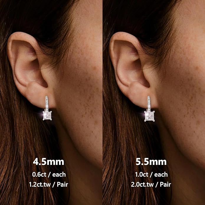 KRKC Moissanite Earrings, 1.0ct-2.0ct D Color Lab Created Diamond Earring, 14k White Gold Plated Sterling Silver Dangle Earrings S925 Leverback Drop Earring for Women Hypoallergenic Jewelry for Gifts