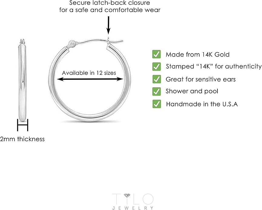 14k White Gold Classic Round Hoop Earrings