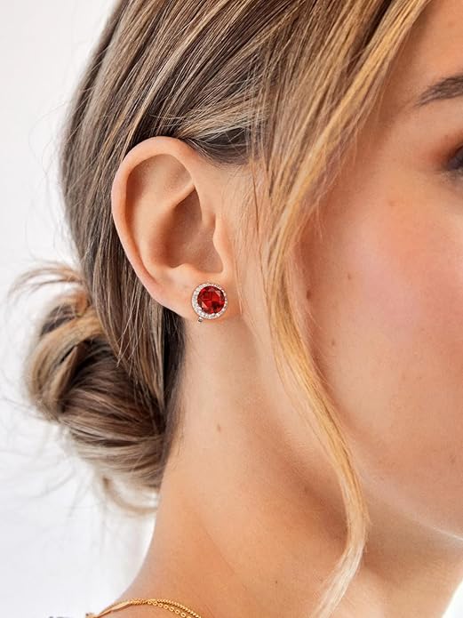FindChic Sparkling Birthstone Clip On Earrings for Women, Silver Plated Stud Earrings 8MM Cubic Zirconia Non Pierced Studs, 12 Months Birthday Jewelry Gift