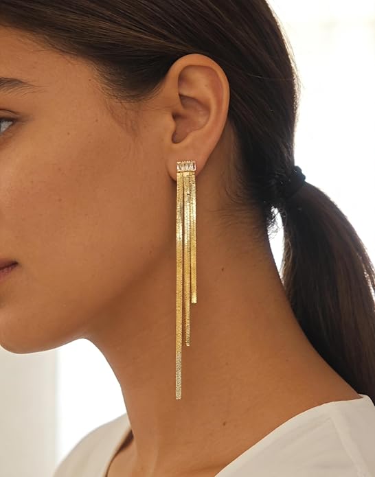 Gold Earrings for Women Trendy, Simple Dainty 14K Gold Plated Paperclip Square Chain Link Dangle Hoops Earrings Pin Stud Huggie Earrings Lightweight Hypoallergenic Minimalist Aesthetic Gold Jewelry for Christmas Gifts