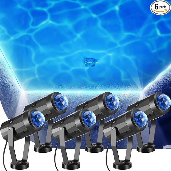 6 Pcs Water Effect Projector Light Christmas LED Ocean Wave Projector Water Wave Effect Night Light 360 Degree Rotating Room Lamp Lighting for Bedroom Under Sea Wedding Party Decoration (Blue)