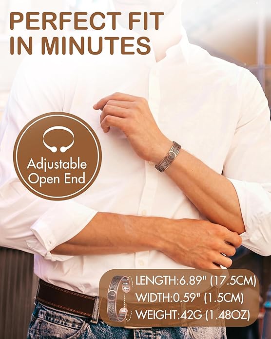 Feraco Copper Bracelet for Men, 5X Ultra Strength Magnetic Cuff Bangle with 5000 Gauss Neodymium Magnets, 99.99% Pure Copper Jewelry Gift, Adjustable