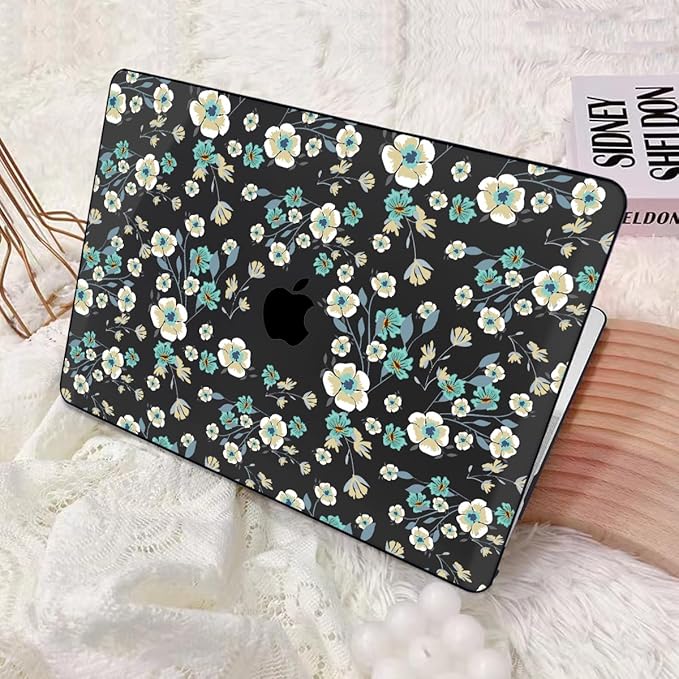 for MacBook Air 13 inch Case 2021 2020 2019 2018 Release M1 A2337 A2179 A1932, Pritned Pattern Plastic Hard Case Cover for MacBook Air 13 M1 with Retina Display Touch ID, Small Green Flowers