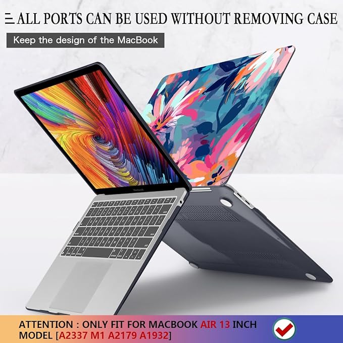 CISSOOK Compatible with MacBook Air 13 inch Case 2021, 2020-2018 Release M1 Chip A2337 A2179 A1932 Retina Display + Touch ID, Plastic Hard Shell &Keyboard Cover& Screen Protector, Muti-Color Painting