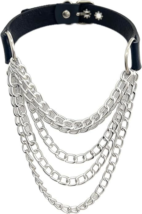 Gothic PU Leather Chain Choker for Women, Adjustable Multi-Layer Alloy Chain Collar, Punk Rock Festival Necklace, Edgy Goth Choker for Rave, Party, Clubwear Accessories (Fits neck 13.2-15.2in)