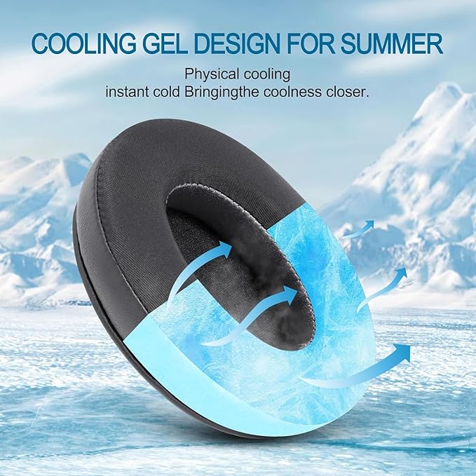 GVOEARS Cooling Gel Replacement Ear Pads for HyperX Cloud 1/2/3/Pro/Core/Alpha/Alpha S/Alpha Pro/Flight/Flight S/Stinger/Stinger S, CloudX Stinger Headset and More, Breathable Ice Silk Fabric - Black