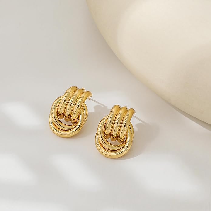 Stocking Stuffers for Women Chunky Gold Knot Dangle Drop Earrings Trendy Statement Earrings Hypoallergenic Lightweight Gold Jewelry Women Christmas Gifts
