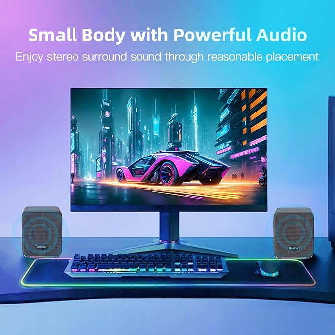 Computer Speakers,with 7 Colorful RGB Lights, Headphone Jack, Enhanced Bass and Volume Control, PC Speakers USB Powered Gaming Speakers for Laptop Monitor PC Tablet Phone