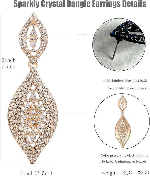 Elegant Rhinestone Dangle Earrings Crystal Wedding Bridal Long Dangling Drop Earrings Chandlier Earrings for Women Bridesmaid