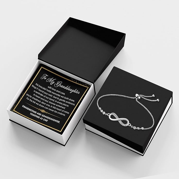 To My Granddaughter - Infinity Heart Bracelet Gift with Meaningful Card, Granddaughter Gifts from Grandma & Grandpa, Elegant Silver Jewelry for Birthday, Graduation, Christmas.