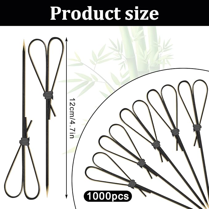1000 Pieces Bamboo Cocktail Picks,4.7 Inch Heart Shaped Wooden Toothpicks for Appetizers, Skewers for Charcuterie Boards, Fancy Food Picks for Parties, Drinks, Wedding Essentials (Black)