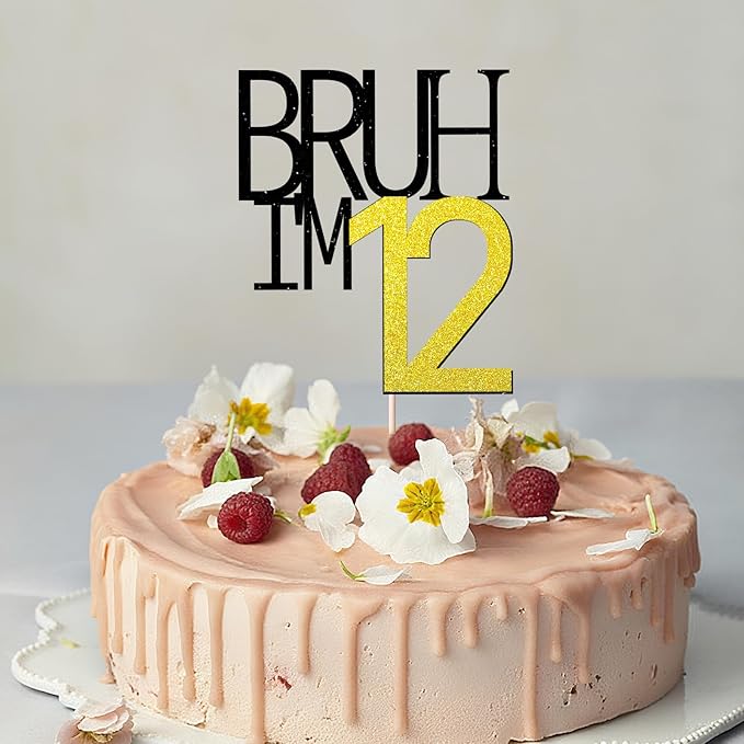 Bruh I'm 12 Cake Topper - Bro I'm 12, Happy Sweet 12 Ornament for Boys' 12th Birthday Party Supplies (Bruh I'm 12)