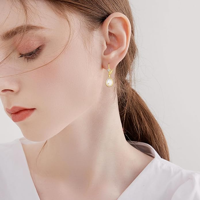 DOVRAN 10K 14K Solid Gold Leverback Earrings for Women Real Yellow Gold Filigree Dangle Earrings Trendy Jewelry Birthday Christmas Gifts for Wife Mom
