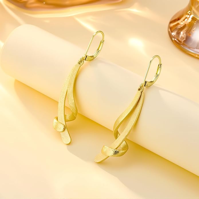 ALEXCRAFT 925 Sterling Silver Dangle Earrings, Hypoallergenic 14k Gold Plated Long Double Linear Twisted Tassel Dangling Drop Earrings for Women Trendy Statement Elegant Lightweight Leverback Earring